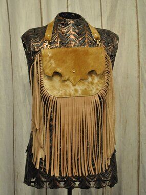 Brindle Cowhide Fringe Shoulder Bag – Handmade Western Boho Purse